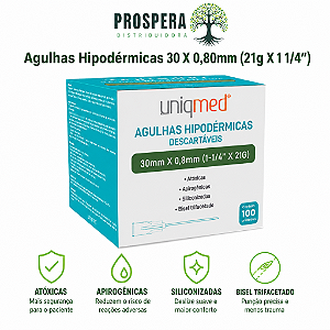 Agulha Hipodérmica 30 X 0,80mm (21g x 1 1/4)