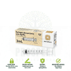 Seringa 3ml Sem Agulha Luer Lock (blister) - DESCARPACK