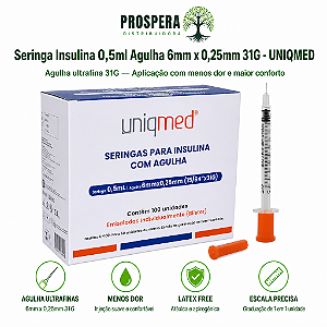 Seringa Insulina 0,5ml 6mm 31G Agulha Fixa