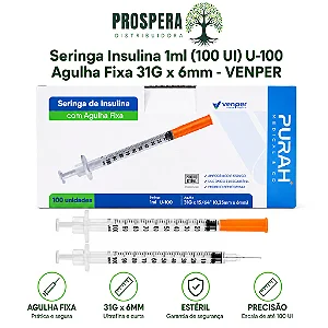 Seringa Insulina 1ml 6mm 31G Agulha Fixa - Caixa com 100 unidades