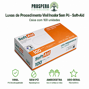 Luva de Procedimento Vinil Sem Pó Soft+Aid