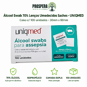Álcool Swab 70% Saches Lenços Umedecidos Uniqmed