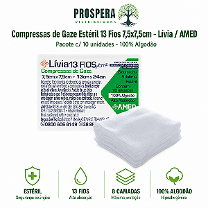Compressa de Gaze Estéril 13 Fios 7,5x7,5cm Amed Lívia