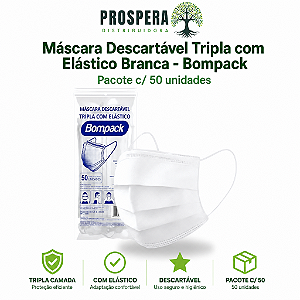 Máscara Tripla Branca Descartável Bompack