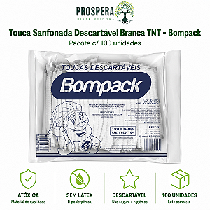 Touca Sanfonada Descartável TNT Branca Bompack