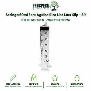 Seringa 60ml Sem Agulha Luer Slip - caixa com 100 unidades (blister)