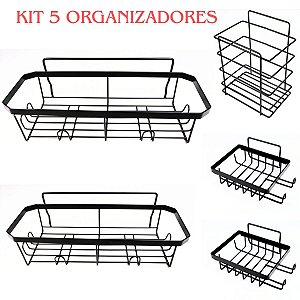 Kit Organizador de Banheiro 5 Peças com Fixação Adesiva