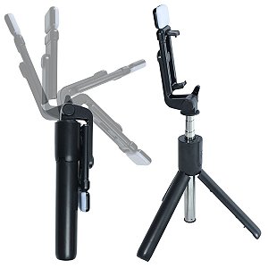 Bastão de Selfie com Tripé e Luz LED Recarregável Bluetooth 360° Compatível com Android e iOS