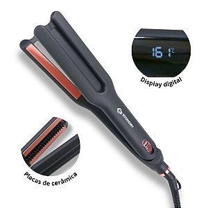 Chapinha Prancha Alisadora Cerâmica 230°C Display Digital LED Cabo 360° Aquecimento Rápido Bivolt