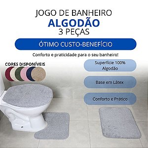Jogo de Banheiro Algodão 3 Peças Antiderrapante Base em Látex