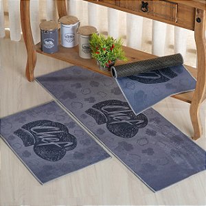 Kit tapetes e passadeira de cozinha velour três peças chef