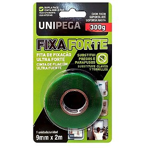Fita Dupla Face Fixa Forte 9mm x 2m Unipega 300g
