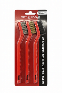 Kit 3 Escovas Aço Inox - Latão - Nylon - Sigma Tools