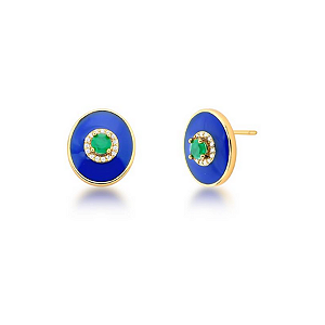 Brinco Esmaltado Azul Com Esmeralda - Jardim