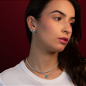 Brinco Oval Cravejado Turmalina Paraiba - Clássicos Laura Mehl