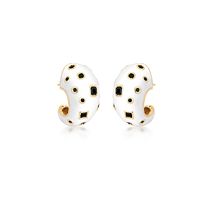 Brinco Esmaltado Branco Com Pedras - Boho Santorini