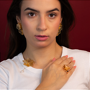 Anel Flor Vazada Banho Ouro 18K - Jardim - Tam 14