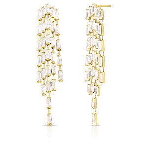 Brinco Chuveiro de Brilhantes Longo - Banho Ouro 18k