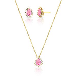 Conjunto Pink - Banho Ouro 18k