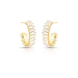 Argola cravejada com Cristais - Banho Ouro 18k