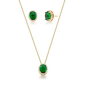 Conjunto Esmeralda Oval - Banho Ouro 18k