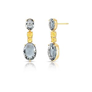 Brinco Cristal Cinza - Banho Ouro 18k