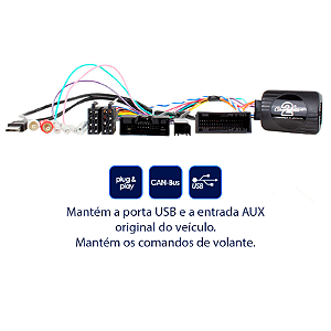 Interface Volante + USB + AUX Ford Ranger 2017 a 2019