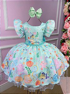 Vestido Infantil temático fundo do mar