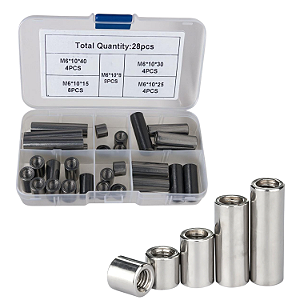 KIT 28 PORCA ESPAÇADOR EXTENSOR COM ROSCA INOX M6 5 TAMANHOS
