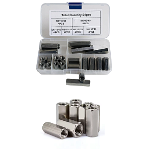 KIT 24 PORCAS ESPAÇADOR EXTENSOR COM ROSCA INOX HEXAGONAL M6