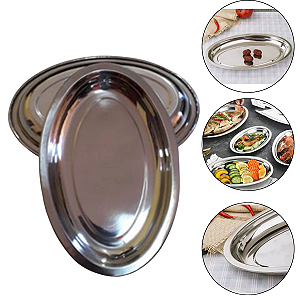 Kit 12 Travessas Inox Funda Oval 24cm Para Arroz Porções Restaurante