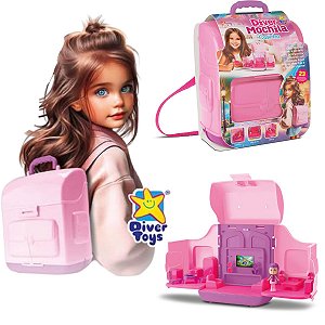 Diver Mochila Casinha 3 Cômodos + Boneca Divertoys 23pçs