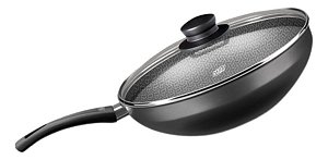 Wok Flora Superflon Antiaderente Em Alumínio Com Tampa 28cm 2,8l Grafite Mta