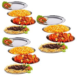 Kit 12 Travessas Oval Inox Rasa 22cm Bandejas Porções, Bar E Restaurante