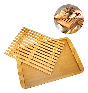 Tábua Migalheira Bambu 4 Em 1 36x24cm Pães E Bolos Cozinha Lisa Bambu Natural