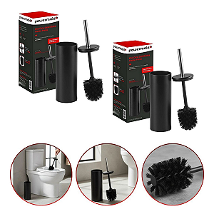 Kit 2 Escovas Sanitária Powermaid Mate Com Cabo Inox E Base Preto