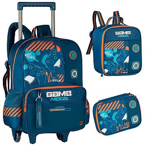 Kit Mochila Escolar Rodinha Gamer Lancheira Estojo Gamer