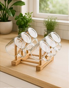 Kit 6 Xícaras 100ml Vidro Borosilicato Cha Nespresso Suporte