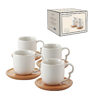 Jogo De Xícaras Com Pires Oasis Branco Hauskraft  4 Peças