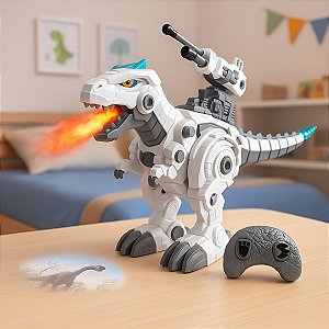 Dinossauro Rex Robô Controle Remoto Fumaça Som Luz Lança Missel