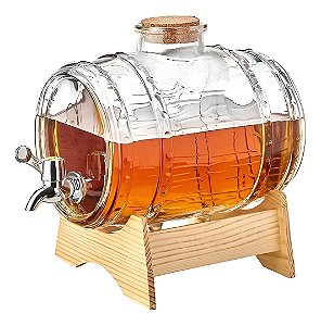 Barril Para Cachaça De Vidro Com Suporte De Madeira Luxo 3 Litros Haüskraft