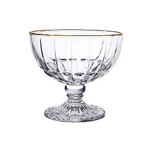 Jogo 4 Taças Sobremesa Cristalle 360ml Vidro Borda Dourada
