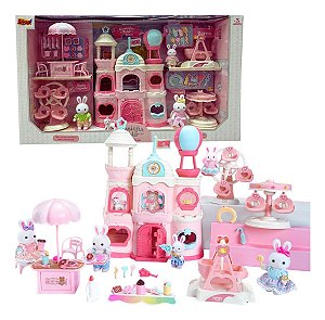 Casinha Feliz Palácio E Parque Completo Coelhos E Acessórios Family Sylvanian Rosa Zoop Toys