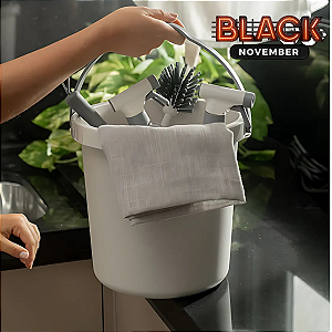 Kit Organizador Lavanderia Balde Rodo Escova 2 Borrifadores