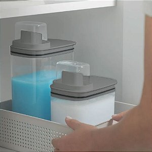 Conjunto 2 Dispenser 2,3l + 1,5lorganizador Lavanderia Para Sabão Amaciante