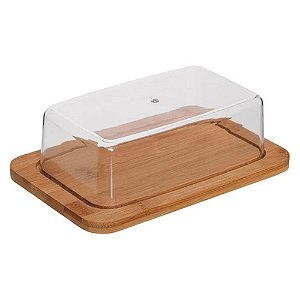 Porta Manteiga Frios De Bambu Com Tampa Acrílica