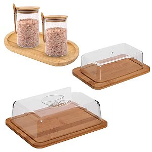 Kit Porta Manteiga + Porta Frios + 2 Porta Condimento E Bandeja