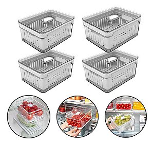 Kit 4 Organizadores Geladeira 2,2 Litros Alimentos Vegetais