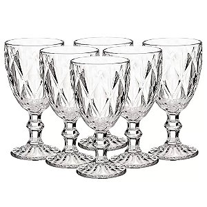 Jogo 6 Taças Modelo Diamante Transparente Em Vidro - 320ml