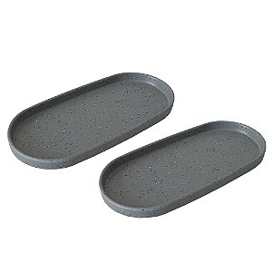 Kit 2 Bandeja Prato Oval 24 X 12cm Melamina Multiuso Cinza